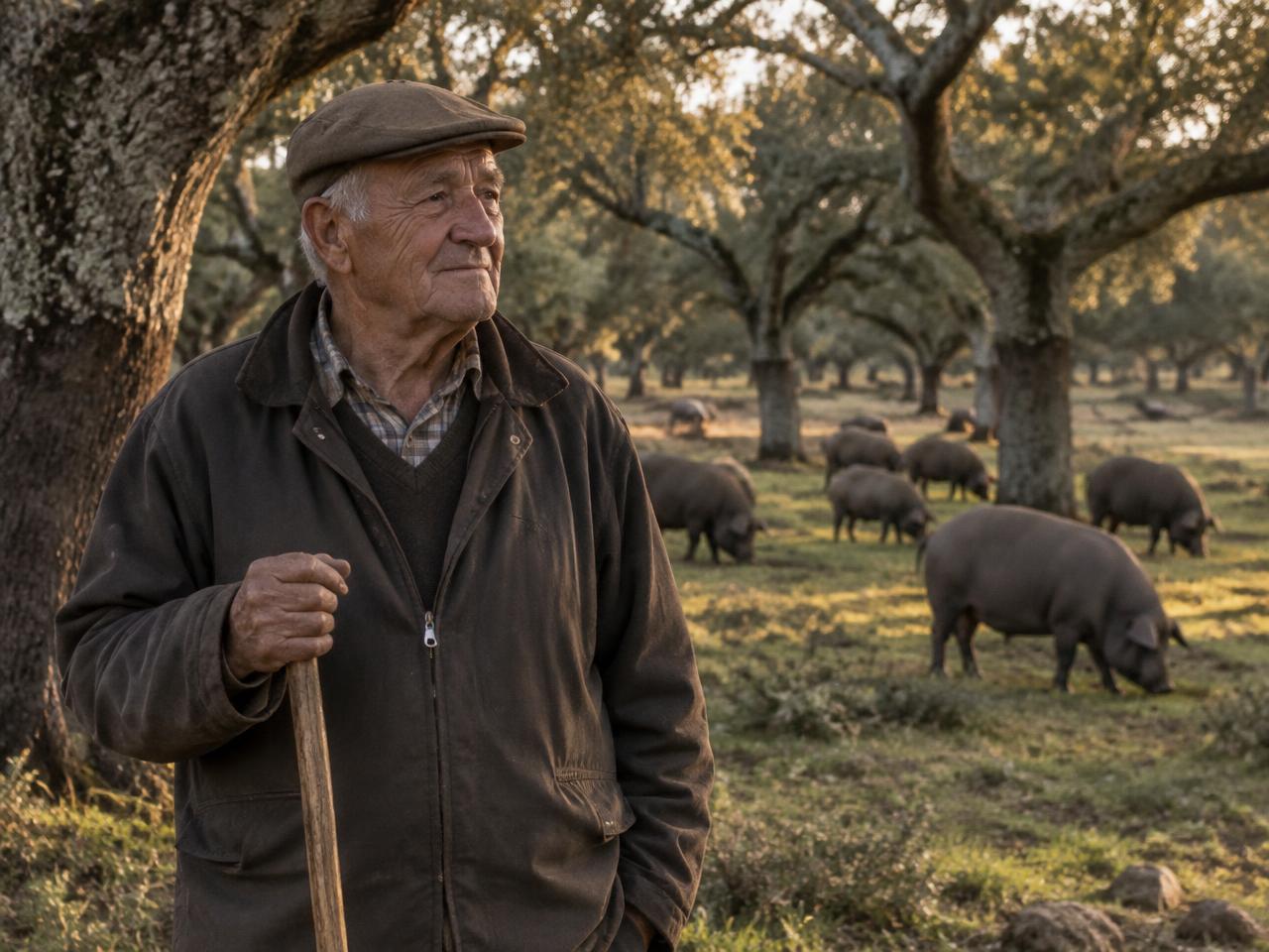 Éleveur de porcs ibériques dans la dehesa d'Estrémadure